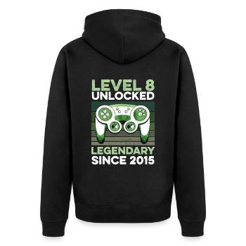 Niveau 8 ans 8e anniversaire année 2015 Jeunes joueurs - Veste à capuche bio Premium Unisexe - noir - Dos - Nico (187cm)