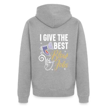Ich gebe die besten Blow Jobs Friseur Friseursalon - Unisex Premium Bio Zip Hoodie - Grau meliert - Hinten - Nico (187cm)