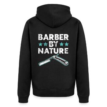 Barbier By Nature Coupe de cheveux Barbershop Coiffeur - Veste à capuche bio Premium Unisexe - noir - Dos - Nico (187cm)