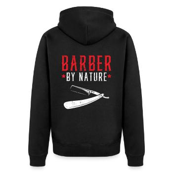 Barbier By Nature Coupe de cheveux Barbershop Coiffeur - Veste à capuche bio Premium Unisexe - noir - Dos - Nico (187cm)
