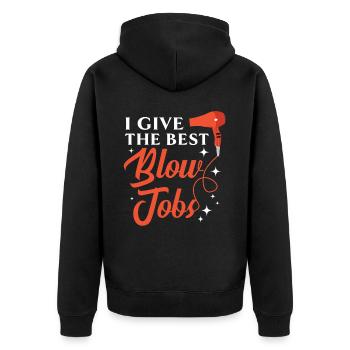 Ich gebe die besten Blow Jobs Friseur Friseursalon - Unisex Premium Bio Zip Hoodie - Schwarz - Hinten - Nico (187cm)