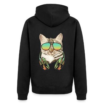 DJ Katze Kopfhörer Kätzchen Musikproduzent - Unisex Premium Bio Zip Hoodie - Schwarz - Hinten - Nico (187cm)