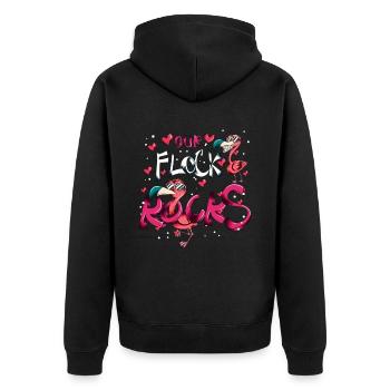 Pink Flamingo Costume Bird Our Flock Rocks - Unisex Premium Organic Zip Hoodie - black - Back - Nico (187cm)