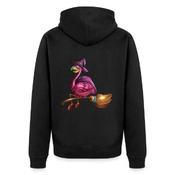 Pink Witches Flamingo Halloween Bird Broom Costume - Unisex Premium Organic Zip Hoodie - black - Back - Nico (187cm)
