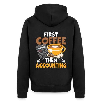 Erst Kaffee, dann Buchhalter Koffein - Unisex Premium Bio Zip Hoodie - Schwarz - Hinten - Nico (187cm)