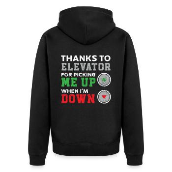 Thanks to the elevator that catches me when I - Unisex Premium Organic Zip Hoodie - black - Back - Nico (187cm)