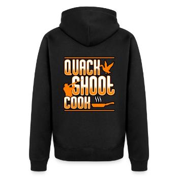 Duck Hunting - Quack Shoot Cook - Unisex Premium Organic Zip Hoodie - black - Back - Nico (187cm)