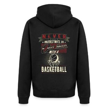 Unterschätze niemals einen alten Mann Basketball - Unisex Premium Bio Zip Hoodie - Schwarz - Hinten - Nico (187cm)