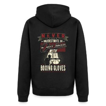 Unterschätze niemals alten Mann Boxhandschuhe - Unisex Premium Bio Zip Hoodie - Schwarz - Hinten - Nico (187cm)