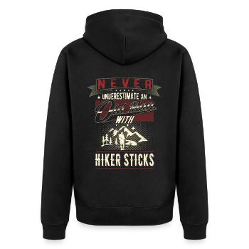 Unterschätze niemals alten Mann Wandern Rente - Unisex Premium Bio Zip Hoodie - Schwarz - Hinten - Nico (187cm)