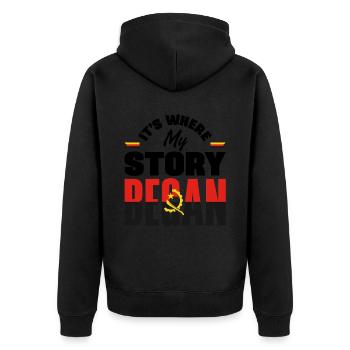 Angola Angola Drapeau angolais C’est là où mon histoire - Veste à capuche bio Premium Unisexe - noir - Dos - Nico (187cm)