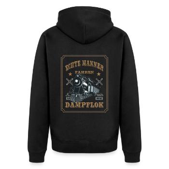 Dampflok fahren ist Nostalgie mit Eisenbahn - Unisex Premium Bio Zip Hoodie - Schwarz - Hinten - Nico (187cm)