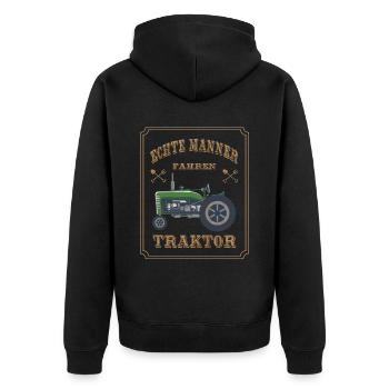 Echte Männer fahren Traktor - Unisex Premium Bio Zip Hoodie - Schwarz - Hinten - Nico (187cm)