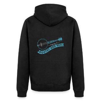 Witziges Bluegrass-Musiker-Design für - Unisex Premium Bio Zip Hoodie - Schwarz - Hinten - Nico (187cm)