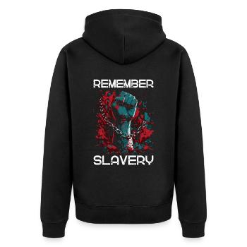 Souvenez-vous de l’esclavage - Mois de l’histoire des Noirs Juneteenth - Veste à capuche bio Premium Unisexe - noir - Dos - Nico (187cm)