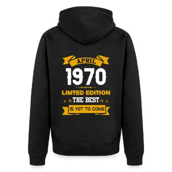 April 1970 Geburtstagsgeschenk - Unisex Premium Bio Zip Hoodie - Schwarz - Hinten - Nico (187cm)