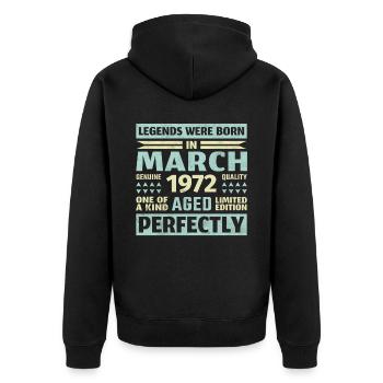 51. Geburtstag März Jahrgang 1972 Vintage - Unisex Premium Bio Zip Hoodie - Schwarz - Hinten - Nico (187cm)