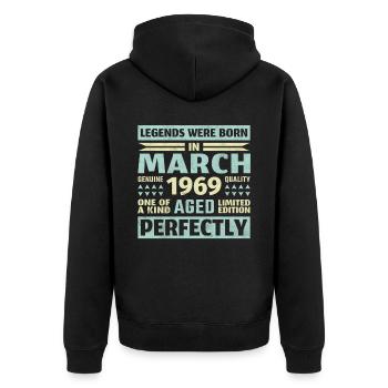 54. Geburtstag März Jahrgang 1969 Vintage - Unisex Premium Bio Zip Hoodie - Schwarz - Hinten - Nico (187cm)