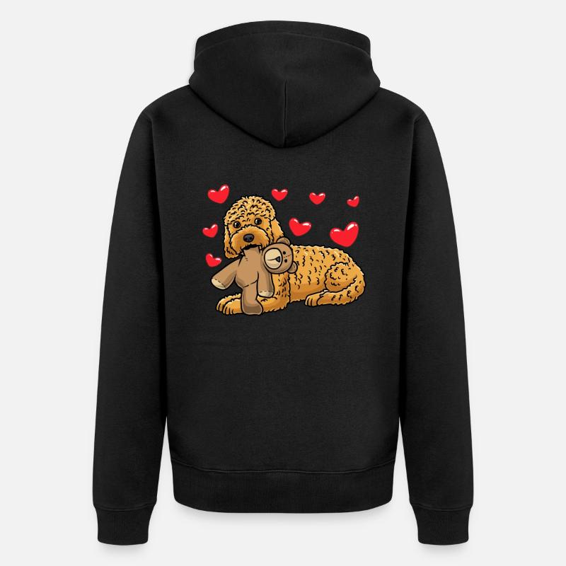 Kawaii Cockapoo Hund Mit Kuscheltier - Unisex Premium Bio Zip Hoodie - Schwarz