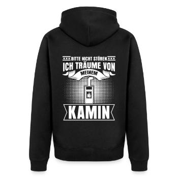 Kamin Kaminofen Brennholz Ofen - Unisex Premium Bio Zip Hoodie - Schwarz - Hinten - Nico (187cm)