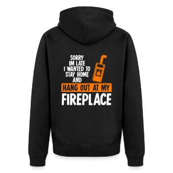 Fireplace saying Stove Woodburning stove Firewood - Unisex Premium Organic Zip Hoodie - black - Back - Nico (187cm)