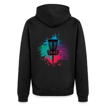 Disc Golf Discgolf Ultimate Discgolf Spieler Disc - Unisex Premium Bio Zip Hoodie - Schwarz - Hinten - Nico (187cm)