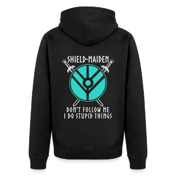 Schildmaid lustig Wikinger - Unisex Premium Bio Zip Hoodie - Schwarz - Hinten - Nico (187cm)