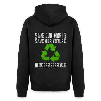 Save Our World Save Our Future Earth Day - Unisex Premium Bio Zip Hoodie - Schwarz - Hinten - Nico (187cm)