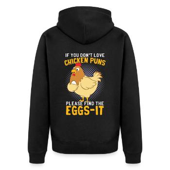 Lustige Hühner-Wortspiele - Unisex Premium Bio Zip Hoodie - Schwarz - Hinten - Nico (187cm)