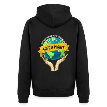 Save A Planet Nature Lover Environmentalist - Unisex Premium Bio Zip Hoodie - Schwarz - Hinten - Nico (187cm)