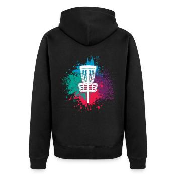 Disc Golf Discgolf Ultimate Discgolf Spieler Disc - Unisex Premium Bio Zip Hoodie - Schwarz - Hinten - Nico (187cm)