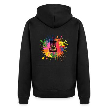 Disc Golf Discgolf Ultimate Discgolf Spieler Disc - Unisex Premium Bio Zip Hoodie - Schwarz - Hinten - Nico (187cm)
