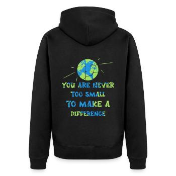 You Are Never Too Small To Make A Difference - Unisex Premium Organic Zip Hoodie - black - Back - Nico (187cm)