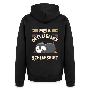 Mein Offizielles Schlafshirt, Pinguin - Unisex Premium Bio Zip Hoodie - Schwarz - Hinten - Nico (187cm)
