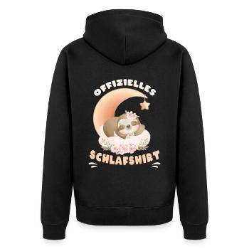 Offizielles Schlafshirt, Faultier, Blumen, Mond - Unisex Premium Bio Zip Hoodie - Schwarz - Hinten - Nico (187cm)
