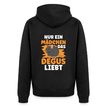 Mädchen das Degus liebt Nagetier Stauchratte - Unisex Premium Bio Zip Hoodie - Schwarz - Hinten - Nico (187cm)