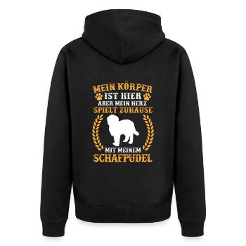 Spiele mit meinem Schafpudel Hütepudel - Unisex Premium Bio Zip Hoodie - Schwarz - Hinten - Nico (187cm)