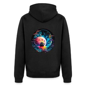 Fantasy Universum Planet Schiff Meer - Unisex Premium Bio Zip Hoodie - Schwarz - Hinten - Nico (187cm)