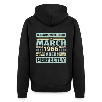 57. Geburtstag März Jahrgang 1966 Vintage - Unisex Premium Bio Zip Hoodie - Schwarz - Hinten - Nico (187cm)