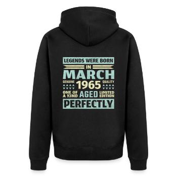 58. Geburtstag März Jahrgang 1965 Vintage - Unisex Premium Bio Zip Hoodie - Schwarz - Hinten - Nico (187cm)