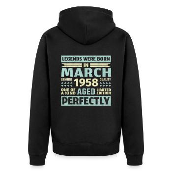 65th birthday March Born 1958 Vintage - Unisex Premium Organic Zip Hoodie - black - Back - Nico (187cm)