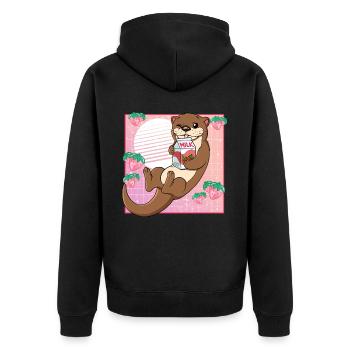 Kawaii Loutre Lait Fraise - Veste à capuche bio Premium Unisexe - noir - Dos - Nico (187cm)