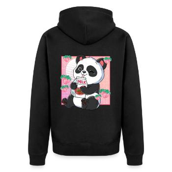 Kawaii Panda Erdbeermilch - Unisex Premium Bio Zip Hoodie - Schwarz - Hinten - Nico (187cm)