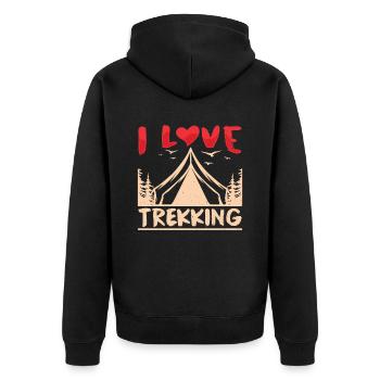 Ich Liebe Trekking Wanderung Wandern Wanderer - Unisex Premium Bio Zip Hoodie - Schwarz - Hinten - Nico (187cm)
