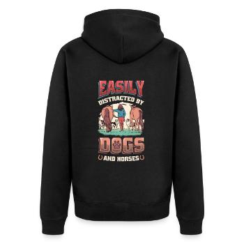 Leicht Ablenkbar Von Hunden Und Pferden - Unisex Premium Bio Zip Hoodie - Schwarz - Hinten - Nico (187cm)