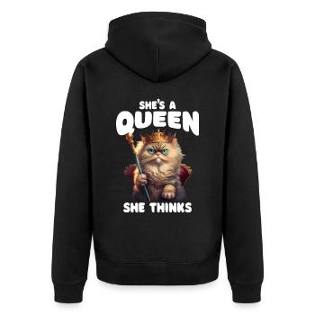 Shes A Queen Queen Cat Lover - Unisex Premium Bio Zip Hoodie - Schwarz - Hinten - Nico (187cm)