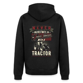 Never underestimate old man tractor farmer - Unisex Premium Organic Zip Hoodie - black - Back - Nico (187cm)