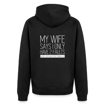 Meine Frau sagt, ich habe nur 2 Fehler - Unisex Premium Bio Zip Hoodie - Schwarz - Hinten - Nico (187cm)