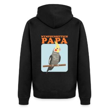 Nymphensittich Papa | Vogelbesitzer Geschenk - Unisex Premium Bio Zip Hoodie - Schwarz - Hinten - Nico (187cm)