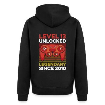 Niveau 13 ans Anniversaire Année 2010 Gamer Boy - Veste à capuche bio Premium Unisexe - noir - Dos - Nico (187cm)